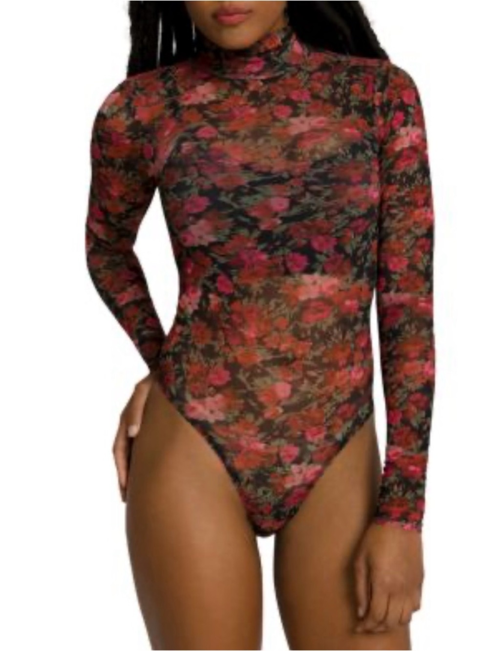 Good American Body Suit Size 3 Black Floral Sheer Khloe Kardashian.